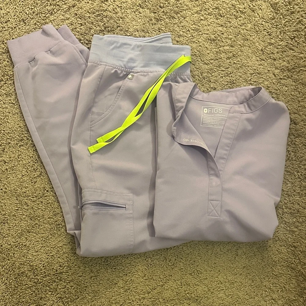 Figs Women's Limited Edition Light Purple Jogger Set with Neon Accents - Picture 1 of 6